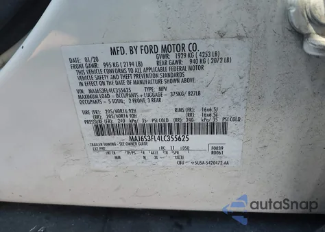 2020 Ford Ecosport S from USA, damaged, VIN MAJ6S3FL4LC355625